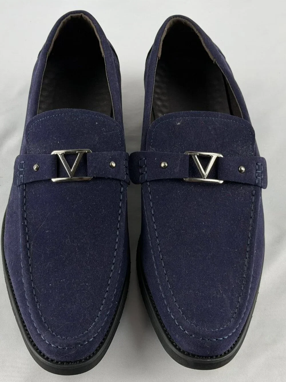Men's Blue Suede Metal Buckle Slip-On Dress Loafers Shoes Size 44 US 10.5-11
